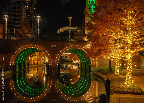 The Waterway at The Woodlands in Texas at night.
