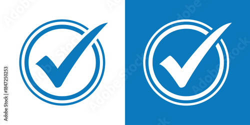 Checkmarks in circle on white and blue backgrounds