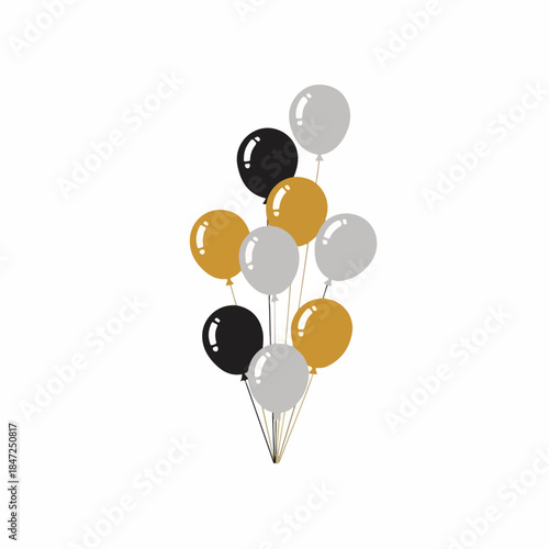 Cluster of black, gold, and silver balloons for celebrations  