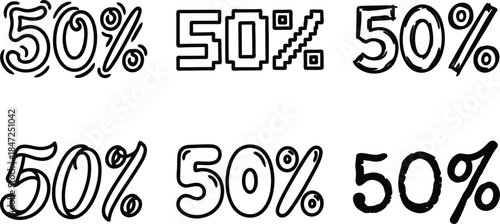 Creative 50 Percent Sale Discount Badges Set