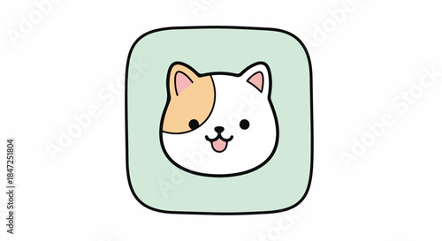 Cartoon cute cat face with a smiling expression on pastel background  