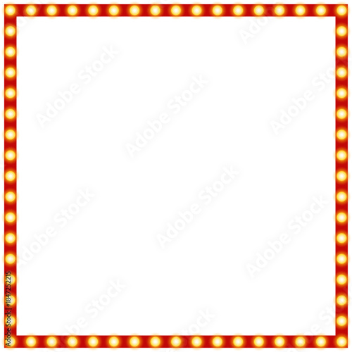 Classic red square frame with a glowing edges in light bulbs and copy space. Best for theater or cinema posters, show announcements, casino projects, event advertising. PNG and Vector illustration