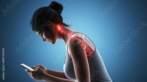 timelapse collage illustrating neck strain from phone scrolling and posture cues