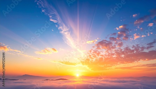 雲海に包まれた綺麗な初日の出と希望