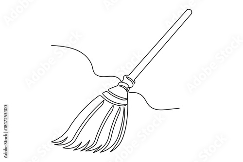 Broom icon continuous one line drawing minimalist style isolate outline