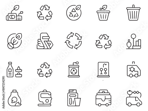 Various recycling icons showcasing eco-friendly practices and sustainability concepts.