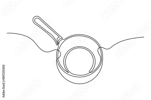 Kitchen utensil fry pan single line art minimal style illustration.
