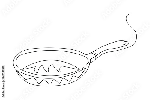 Minimalist style frypan illustration continuous line drawing isolated