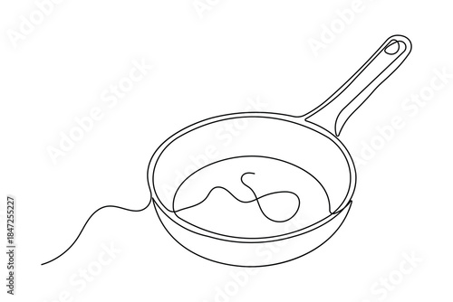 Minimalist cooking pan continuous line drawing simple style outline