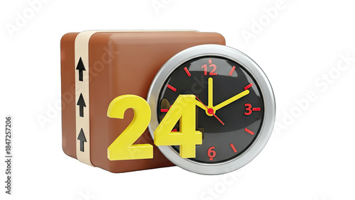 24-Hour Delivery Concept: Package and Clock Illustration
