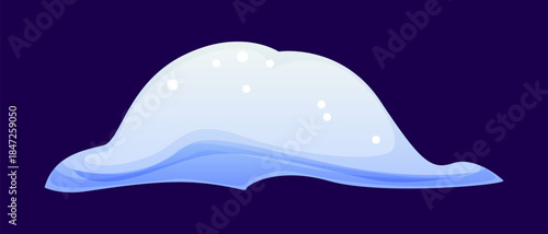 Winter snow ice cap with smooth blue layers, glossy frozen snowdrift, snowy window drift. Vector wide rounded mound, winter element with frosty snowflake dots. Cartoon vector cold snow pile