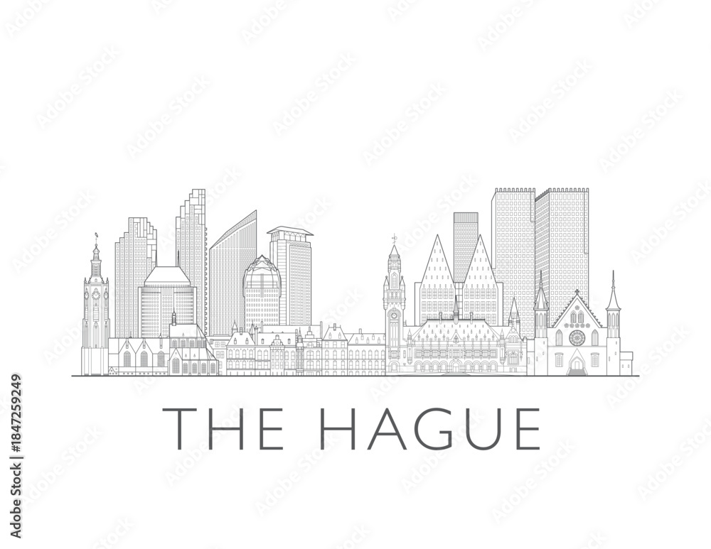 Fototapeta premium The Hague Netherlands cityscape illustration skyline drawing