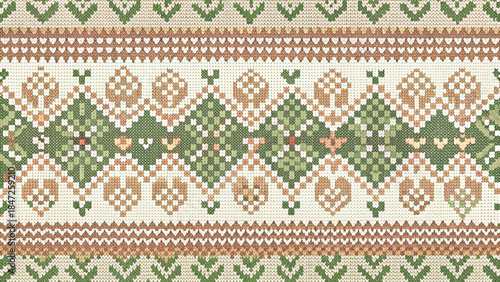nordic fair isle seamless pattern featuring pixel-style coffee cups vector background 