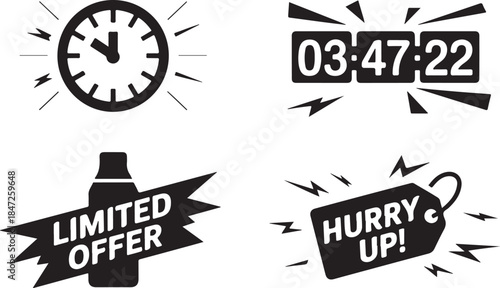 Sale countdown clock and offer tags for limited time promotions