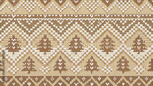 nordic fair isle seamless pattern with pixel-style christmas trees and hearts vector background 