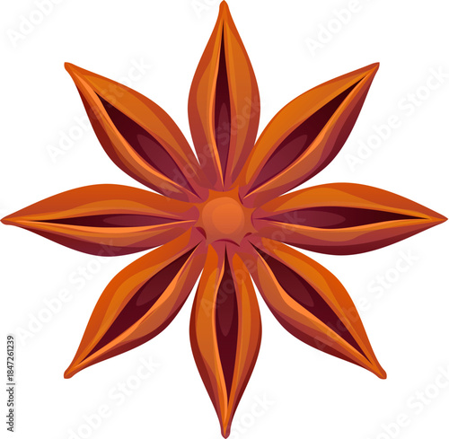 Merry Christmas star anise cartoon decoration or sticker. Merry Christmas celebration isolated vector element, Xmas holiday star anise. New Year holiday culinary, mulled wine seasoning decoration