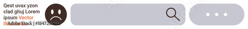 Negative user experience, user interface feedback, online errors, search difficulties, internet issues, digital design criticism. Sad face icon and a search bar . Negative user experience and user