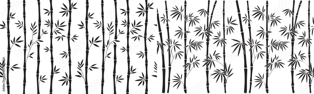 Naklejka premium Seamless black silhouette bamboo forest frame on transparent background