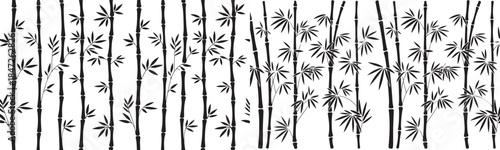 Seamless black silhouette bamboo forest frame on transparent background