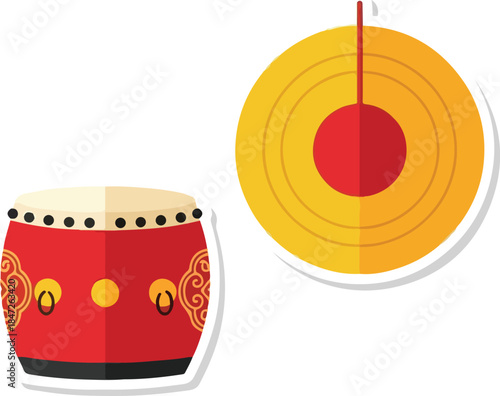 Festive Drum and Gong Illustration for Cultural Celebrations