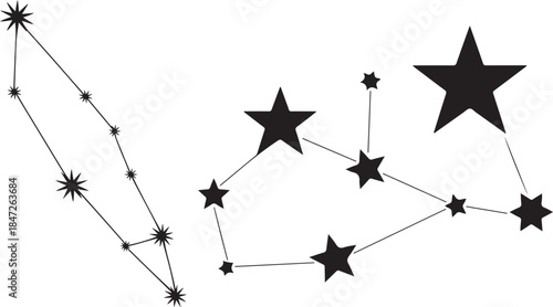 Constellation of black stars connected by lines on transparent background