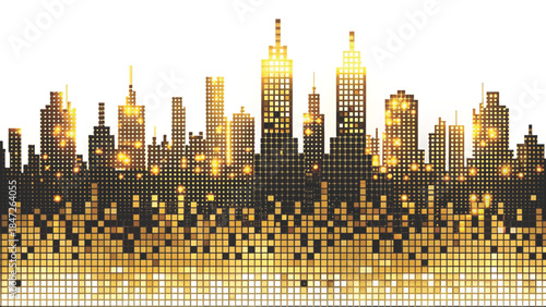 pixelated city skyline made of small squares vector background 