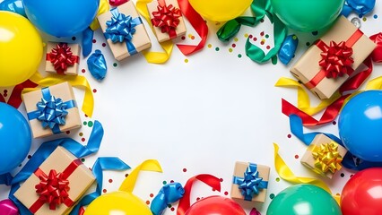 Festive holiday frame made of colorful decorations and ornaments