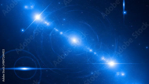 Cosmic Deep Blue Space Background Glowing Stars Light Flare Effect