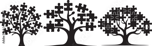 Puzzle trees family concept nature connection growth metaphor graphic illustration