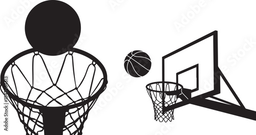 Set of basketball hoops and a ball in silhouette perfect for sports themed graphics