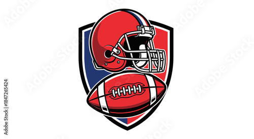 American Football Helmet and Ball with Shield Logo Design Vector