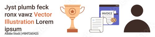 Achievement, financial management, user profiles, business success, billing, identity . Trophy, invoice and user icon are . Achievement and financial management visually