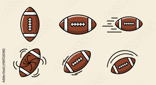 American Football Balls in Motion Vector Illustration Set