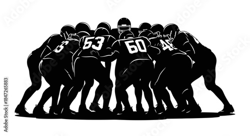American Football Team Huddle Silhouette Vector Illustration Strategy and Teamwork