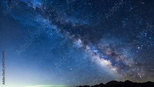 Stunning Milky Way Galaxy Over Dark Mountain Silhouette Night Sky