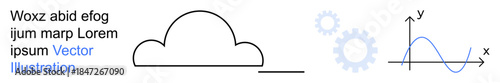 Data analysis, cloud storage, technological innovation, system integration, statistics, engineering. ion of a cloud, gears and a graph. Cloud storage and data analysis concepts