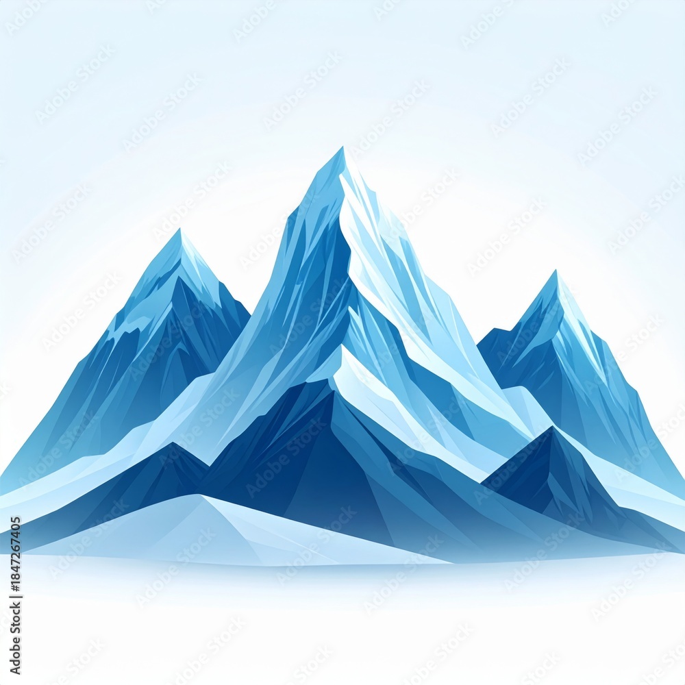 Fototapeta premium Stylized Mountains with Snowy Peaks in Shades of Blue and White