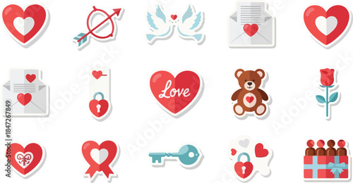 Festive Valentine's Day Icons Set Hearts, Love, and Affection