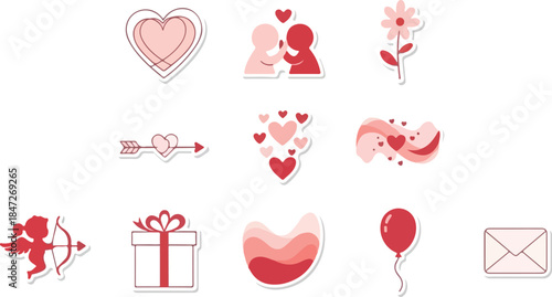 Romantic Vector Icons Cupid, Hearts, Love & Valentine's Day