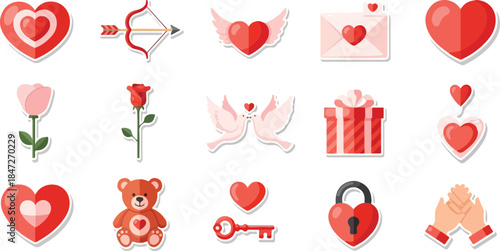 Valentine's Day Icon Set Hearts, Love, and Celebration of Affection