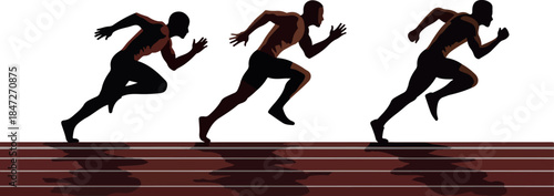 Athletes Racing Sprinting on Track Simple Silhouette Vector Illustration