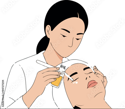 Beautician Applying Serum to Woman Face Flat Design Minimalist