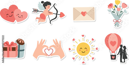 Valentine's Day Vector Stickers Cupid, Hearts, Gifts, and More