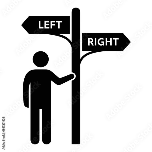 Person standing at a signpost deciding between left and right direction choices