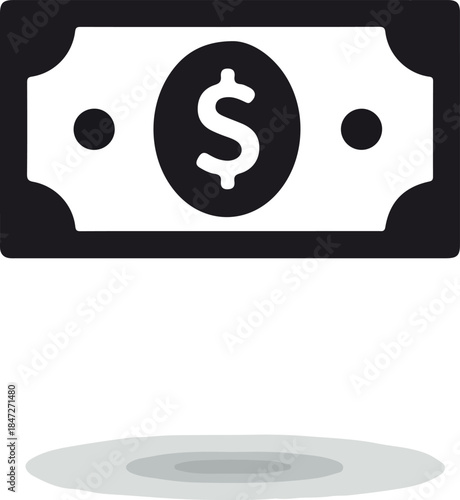 Black Dollar Bill Icon With Shadow Vector