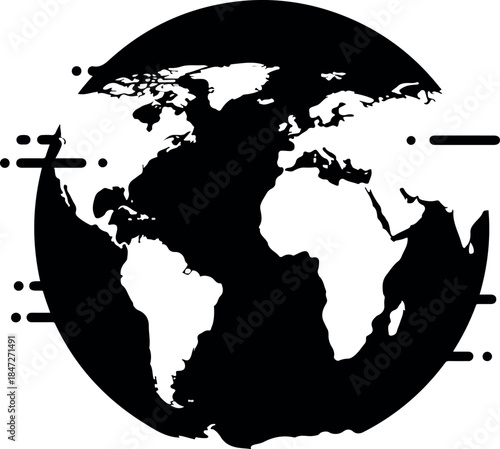 Black Earth Globe Planet World Map Isolated Object Minimal Vector