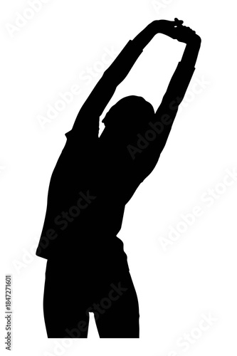 Silhouette of person stretching arms overhead in a side body bending exercise pose