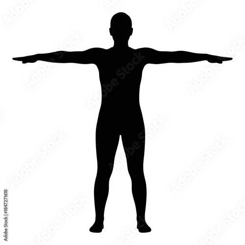 Black silhouette of a human figure standing with arms outstretched in tpose