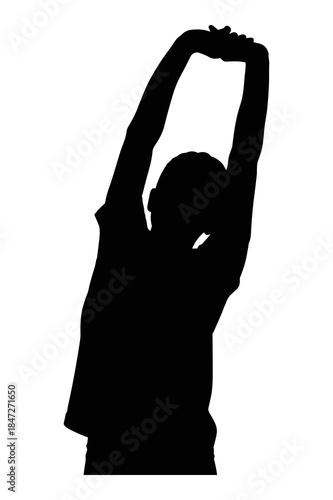 Silhouette of person stretching arms overhead for fitness and morning warm up exercise