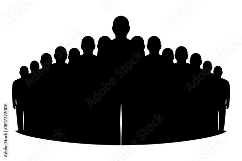 Silhouette of a large group of people standing together in a crowd formation